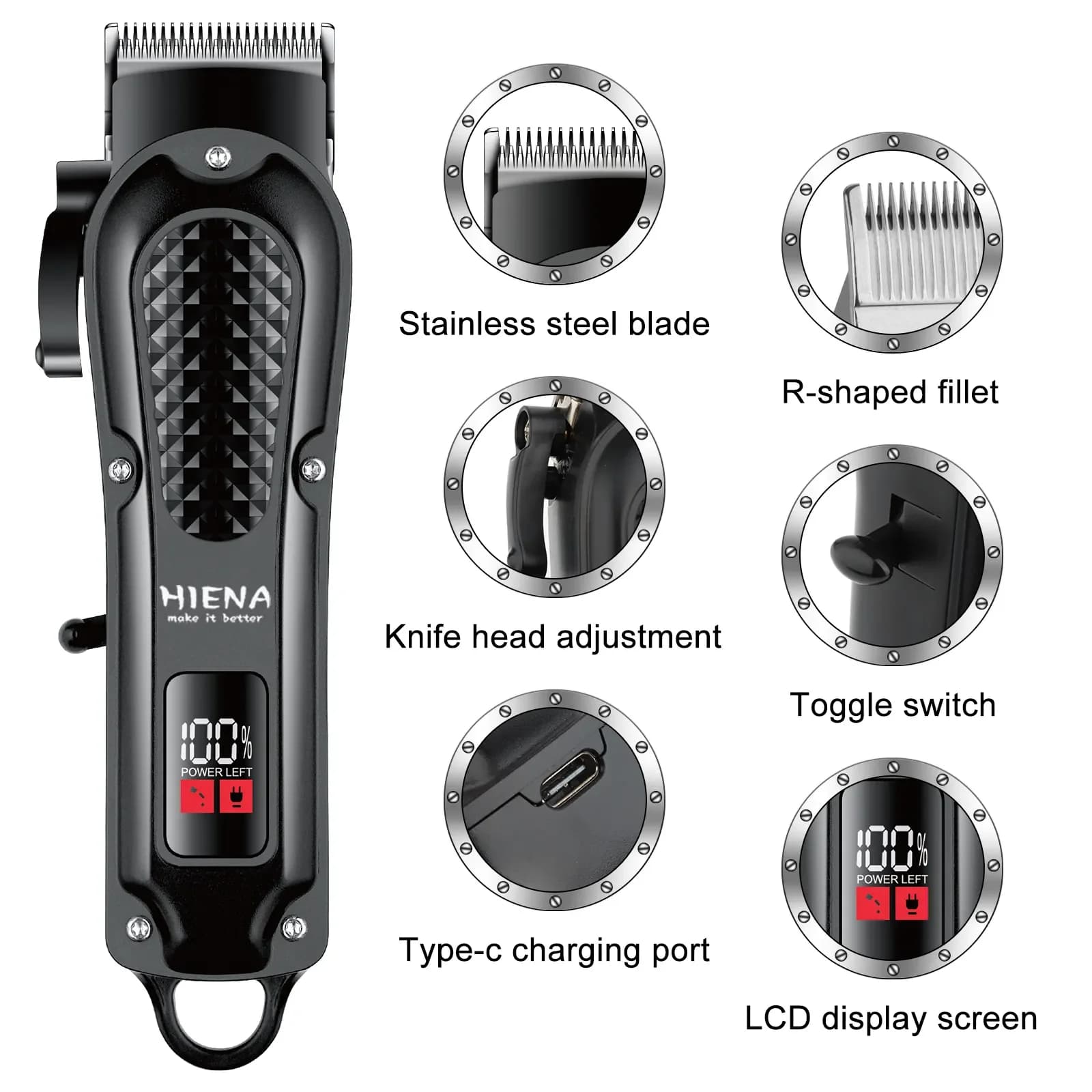 Hiena HYN-212 Électrique Tondeuse À Cheveux UBS Rechargeable Sans Fil Tondeuse À Barbe Hommes injust