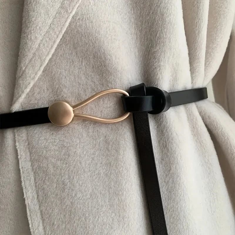 Ceinture nouée vintage sans trou pour femme, ceinture en cuir PU, document solide, environnement déc