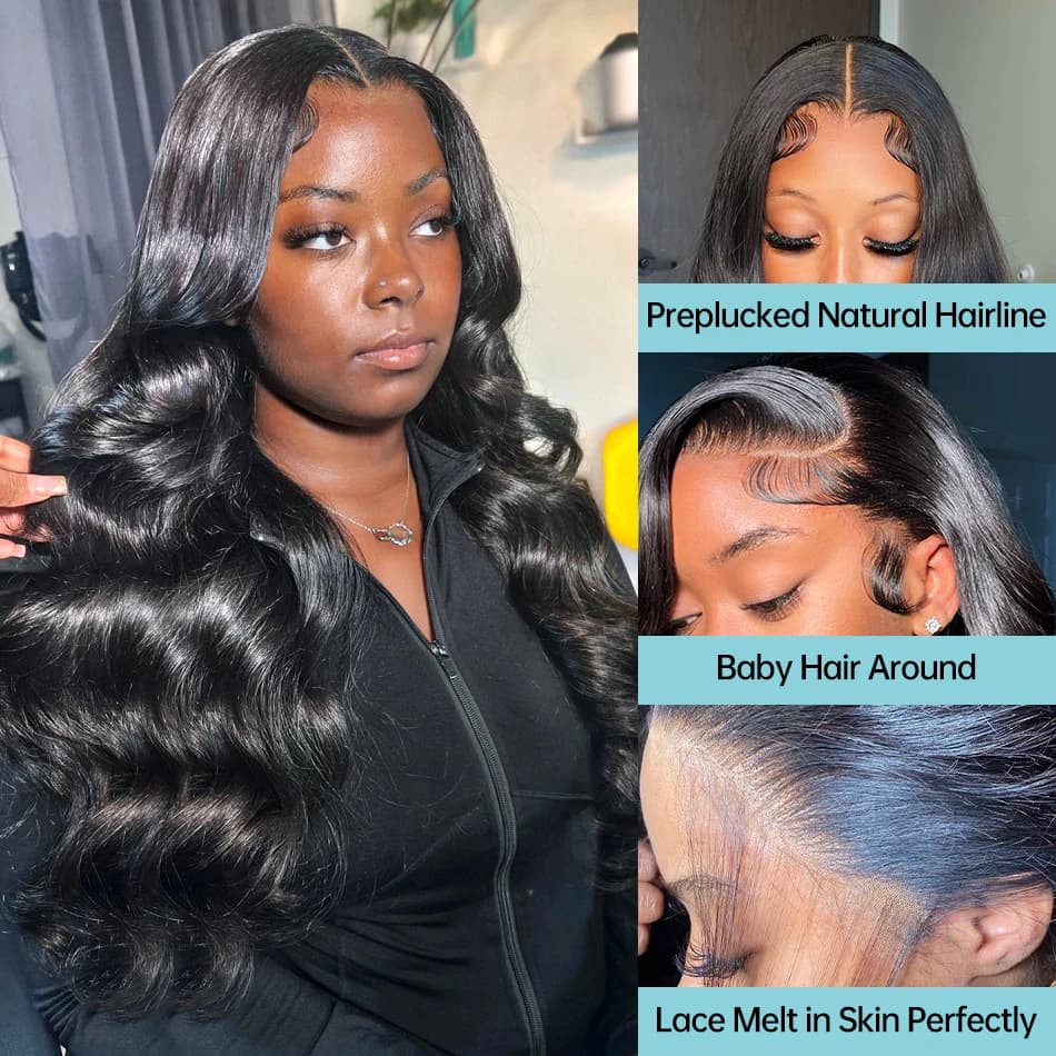 Perruque Lace Closure Wig Body Wave Naturelle, Cheveux Humains, 13x6, 13x4, 4x4, 5x5, 6x4, Sans Coll