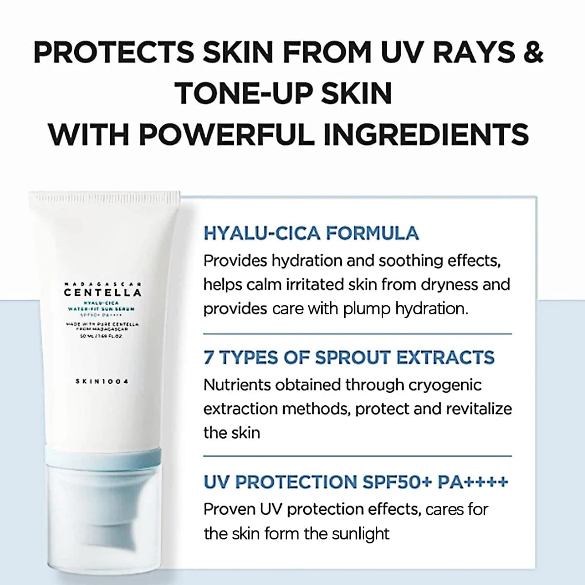 SKIN1004 Madagascar Centella Hyalu-Cica sérum solaire imperméable SPF50 + PA +++, doux, haute Protec