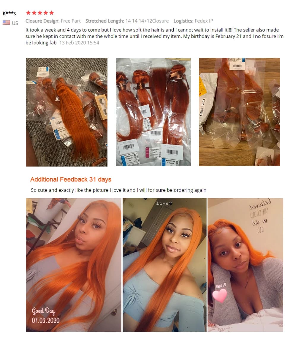 Mèches Brésiliennes Naturelles Remy Lisses Rose, Rouge, Orange, Extensions de Cheveux pour Femme