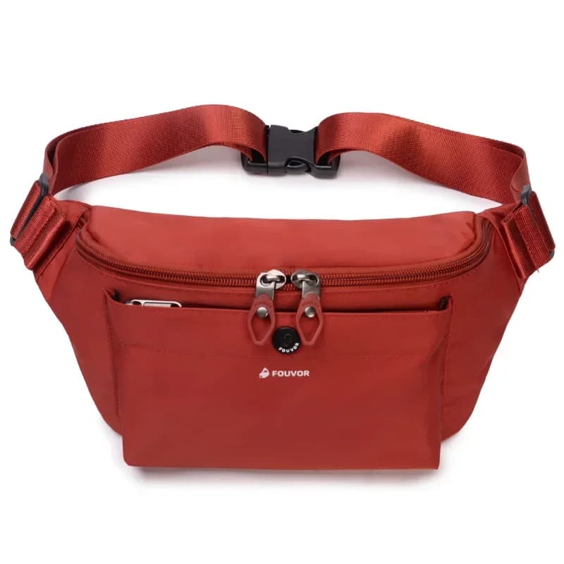 Fouvor – sac de taille rouge en Nylon, sangle réglable, Double fermeture éclair, poche avant, sacs b