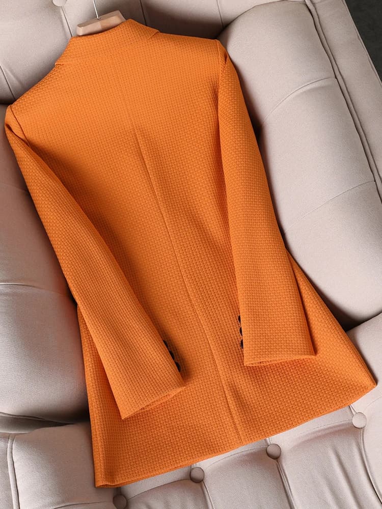 Femmes Blazer formel dames femme Orange noir vert Plaid à manches longues simple boutonnage vêtement