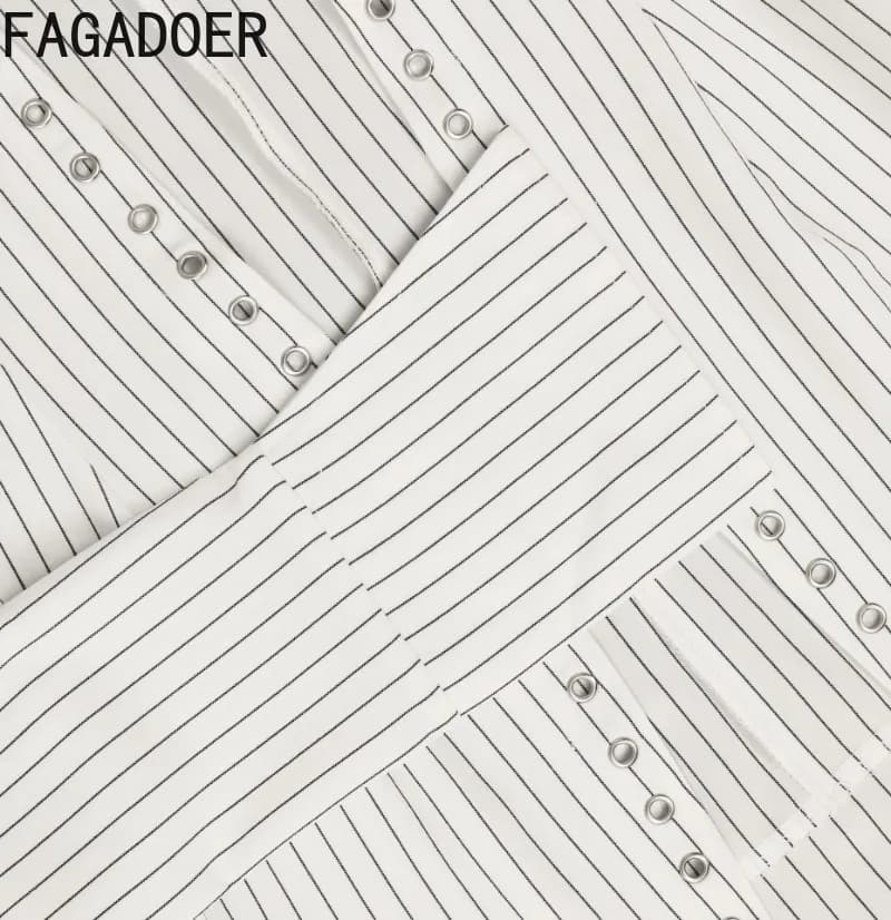 FAGADOER Sexy rayure Patchwork 2 pièces ensembles femme tenue pansement manches évasées haut court +