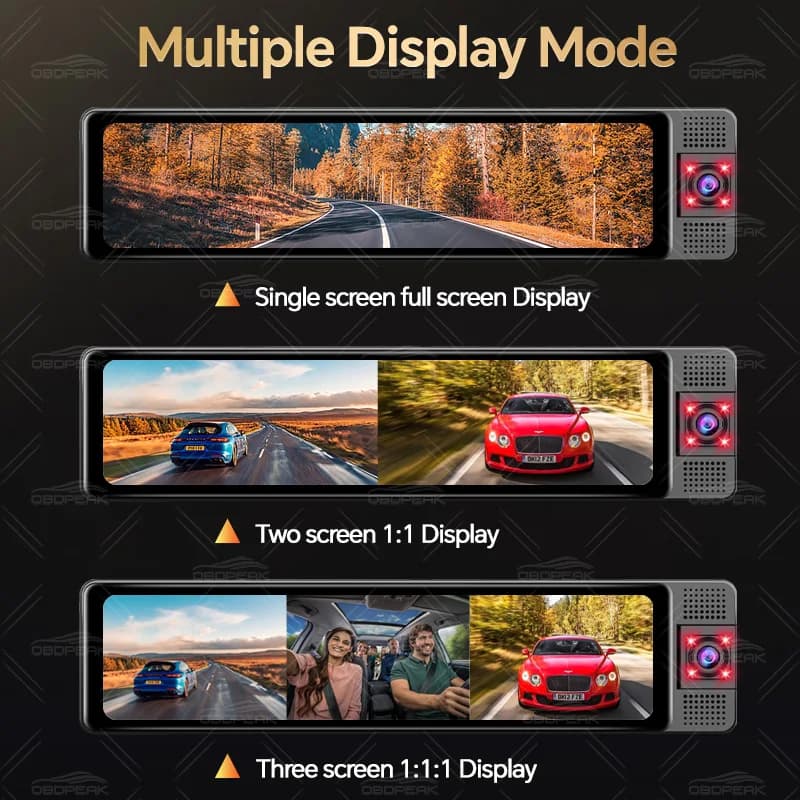 OBDPEAK Caméra embarquée 3 caméras 4K DVR Voiture Avant Intérieur Arrière 1080P Suivi GPS Vision Noc