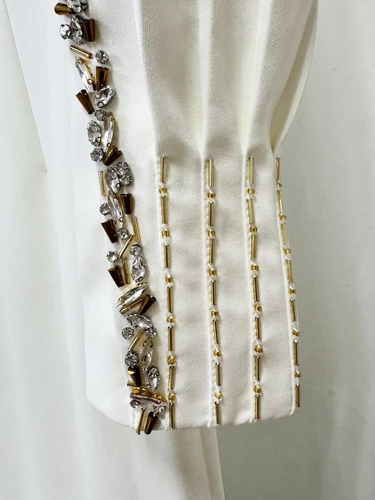 HIGH STREET Nouveauté 2026 Robe longue maxi de créateur pour femme, ornée de diamants et de perles, 
