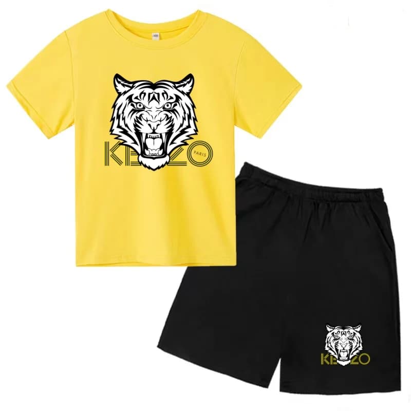 T-shirt d'été pour enfants, motif tigre, manches courtes + short, pour garçons et filles, tout-petit
