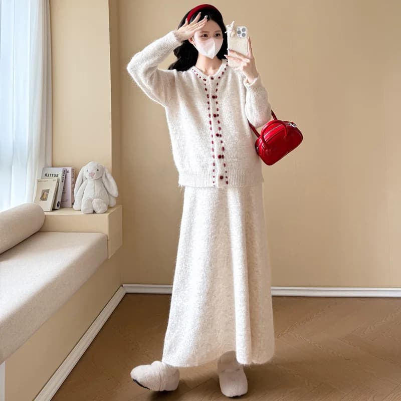 Ensemble de maternité automne-hiver, minimaliste, doux, polyvalent, confortable, pull et jupe longue