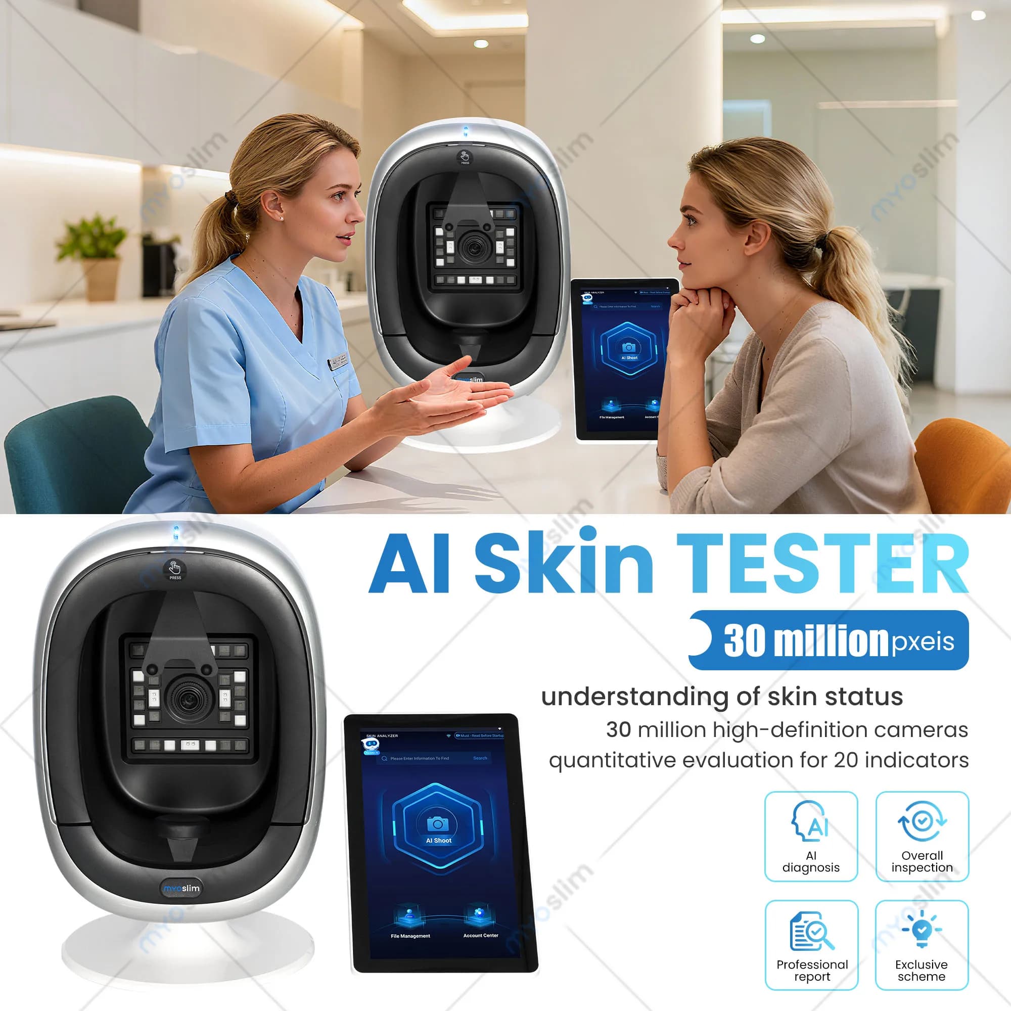 Dernière génération d'analyseur facial IA, machine professionnelle d'analyse faciale, analyseur de b