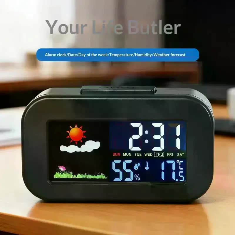 Horloge de station météo avec affichage couleur - Moniteur de température et d'humidité rétroéclairé