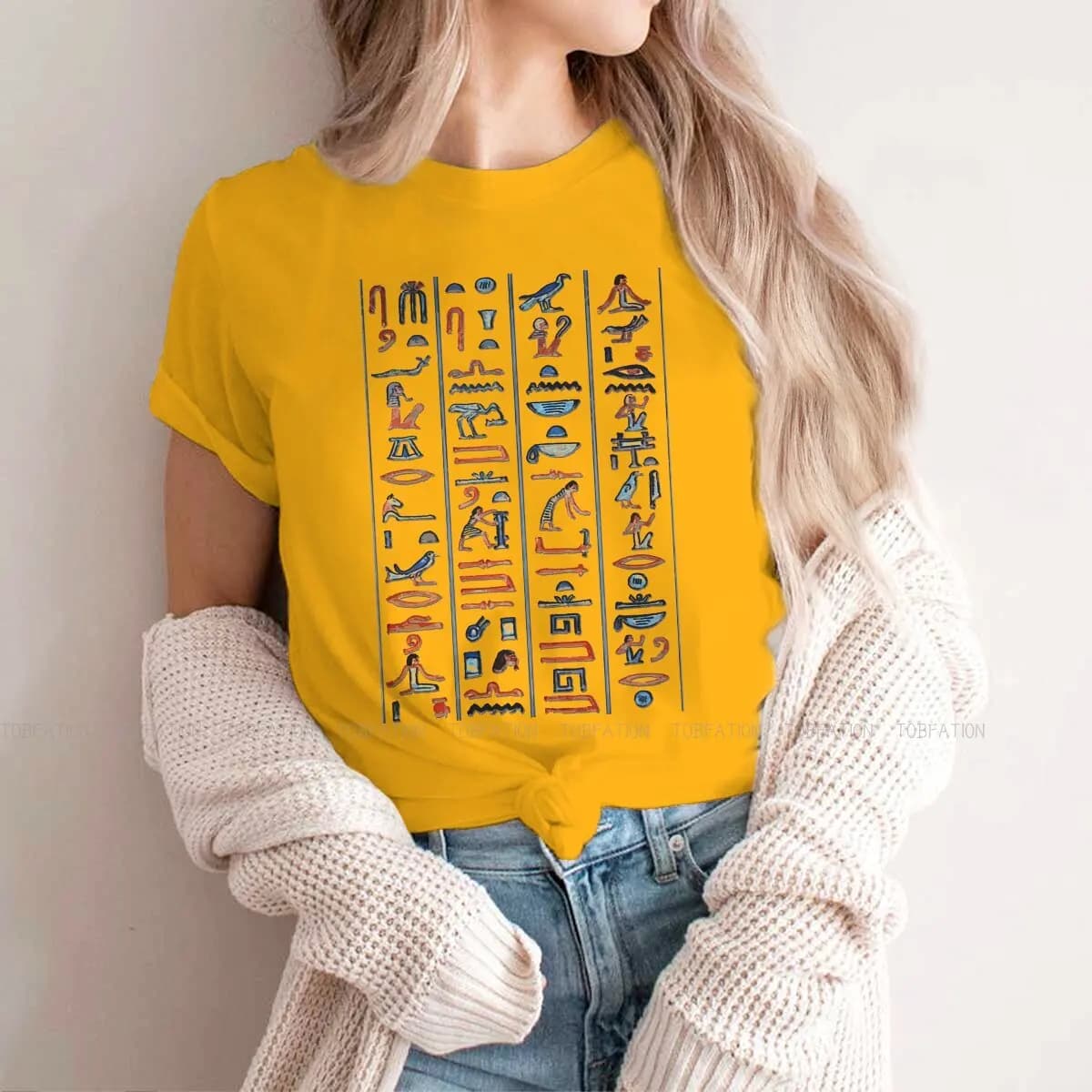 T-shirt fille de Culture égyptienne ancienne, hieroglyphe, couleurs originales sur noir, classique f