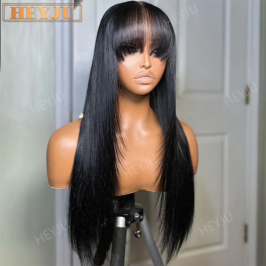 Perruque sans colle avec frange, cheveux humains, dentelle HD 3x1, perruques lisses en cheveux humai