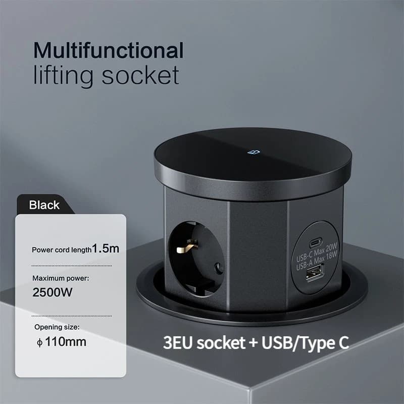 YINKA – prise de levage de Table Pop-Up, prise USB type-c, prise ue, Charge sans fil 15W, prise de l