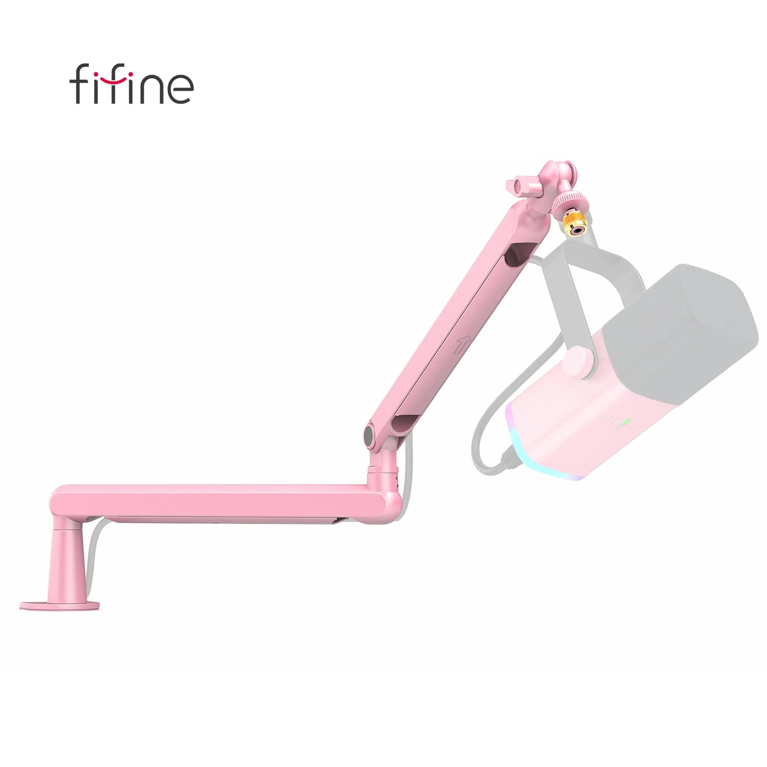 FIFINE Microphone Boom à profil bas, bras de micro réglable en métal avec gestion des câbles/pince e