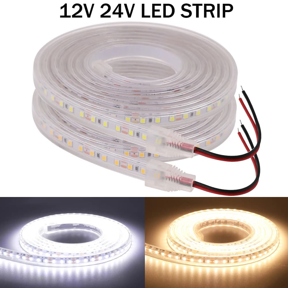 Bande lumineuse LED étanche IP67, 12V 24V, 2835, 120 diodes/m, ruban Flexible, corde lumineuse, blan