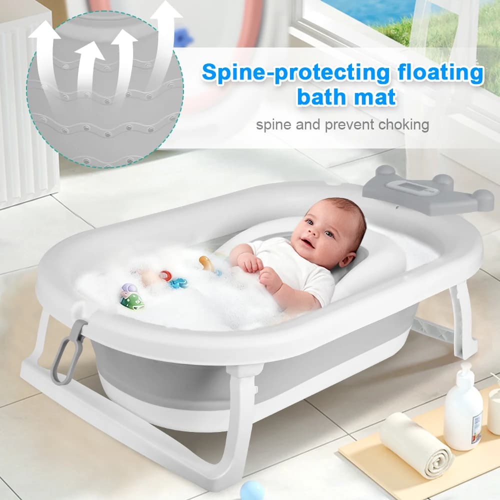 Baignoire Pliable Convient Aux Bébés de 0 à 36 Mois, Ergonomique et Peu Encombrante, avec Thermomètr