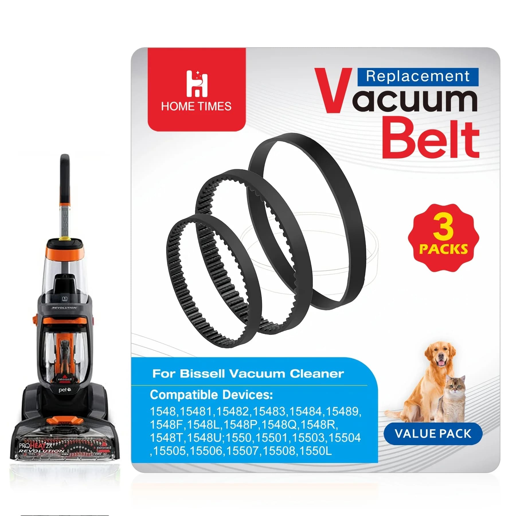 Jeu de courroies de remplacement pour nettoyeur de tapis pour animaux de compagnie Bissell ProHeat 2