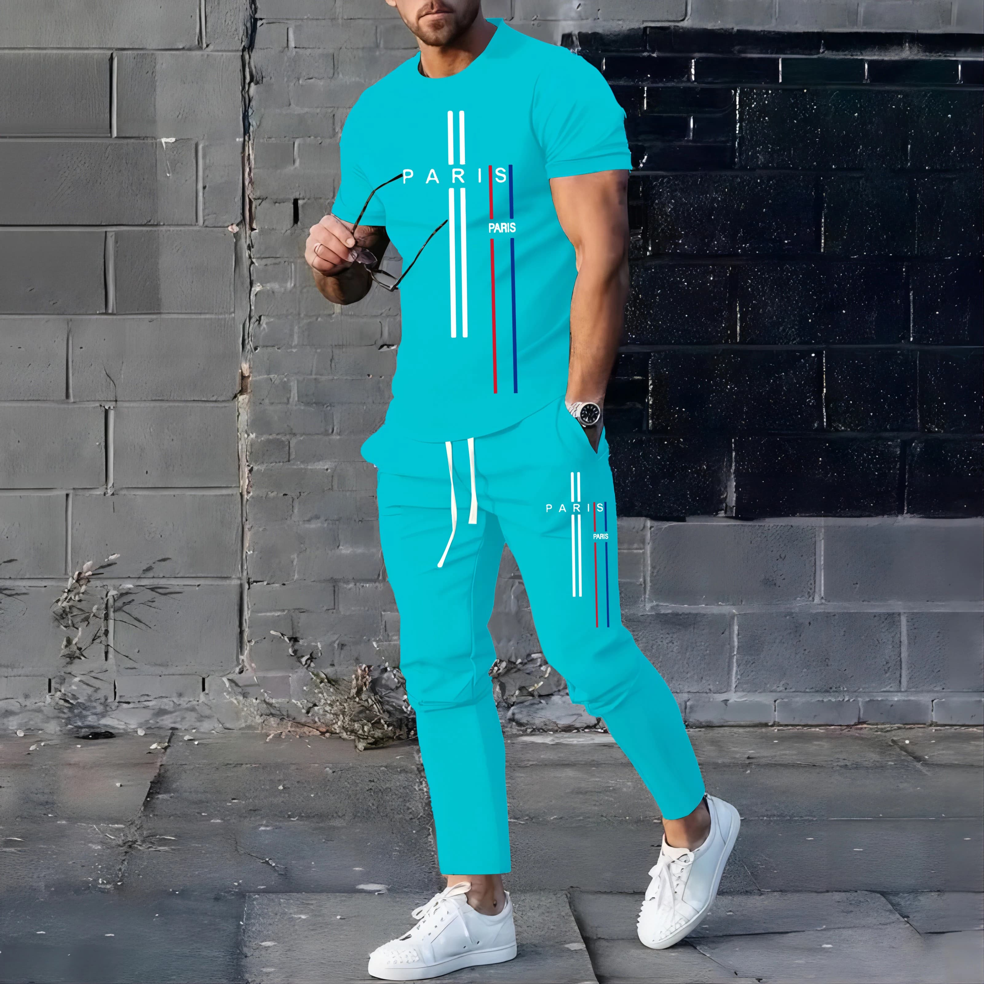 Vêtements de sport de Football pour hommes, T-shirt et pantalon, ensemble décontracté à manches cour