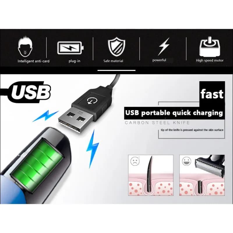 Kemei rasoir électrique professionnel pour hommes tondeuse à barbe rechargeable rasoir étanche toile