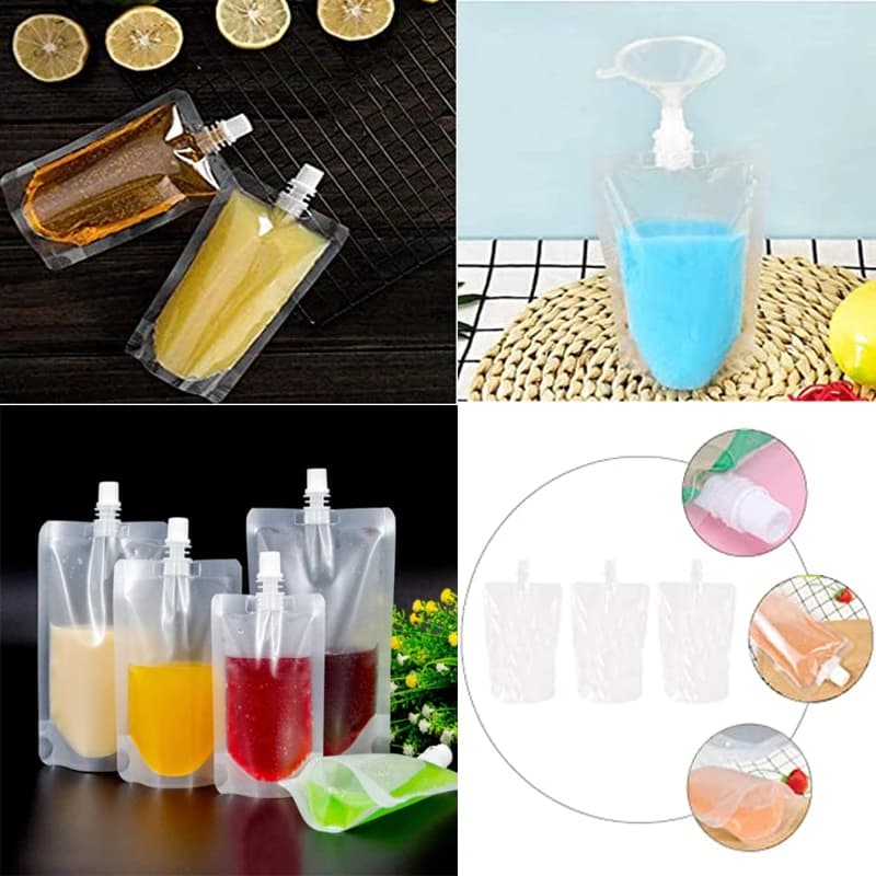 Pochettes à bec de boisson de voyage 100ml-500ml, sacs en plastique transparents, stockage de jus sc