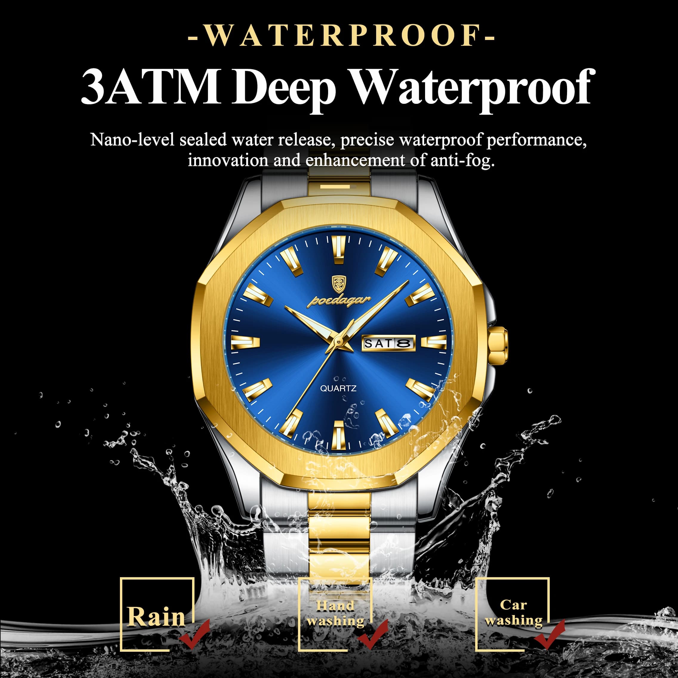 POEDAGAR-Montre-bracelet de luxe en acier inoxydable pour homme, étanche, Shoous, semaine, date, mod