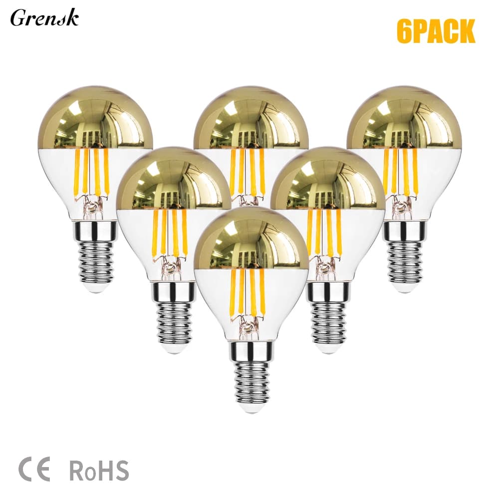 Ampoule LED Edison rétro, miroir or, E14 E12 G45 4W, lumière blanche chaude sans ombre, lampe à Fila
