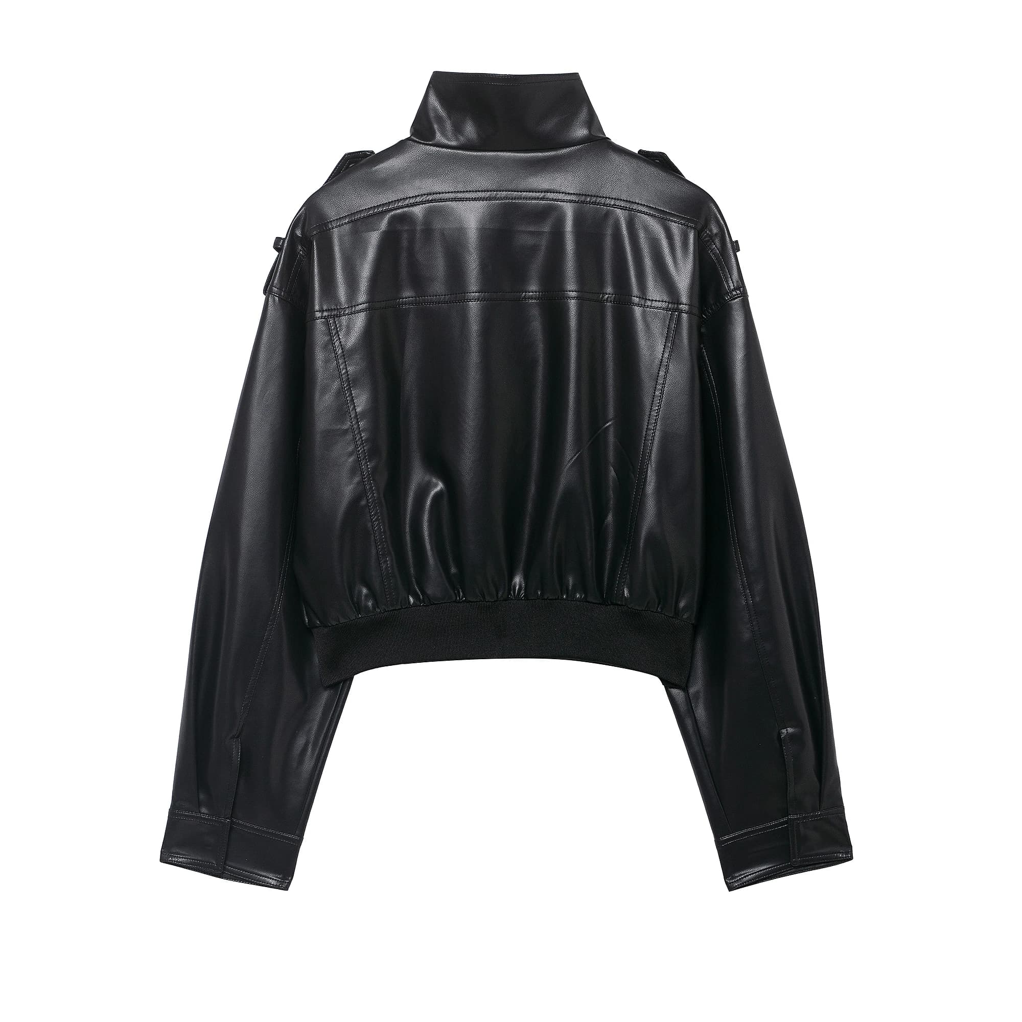 DUOPERI femmes mode avec poches PU noir vestes haute rue col haut manches longues manteaux femme élé