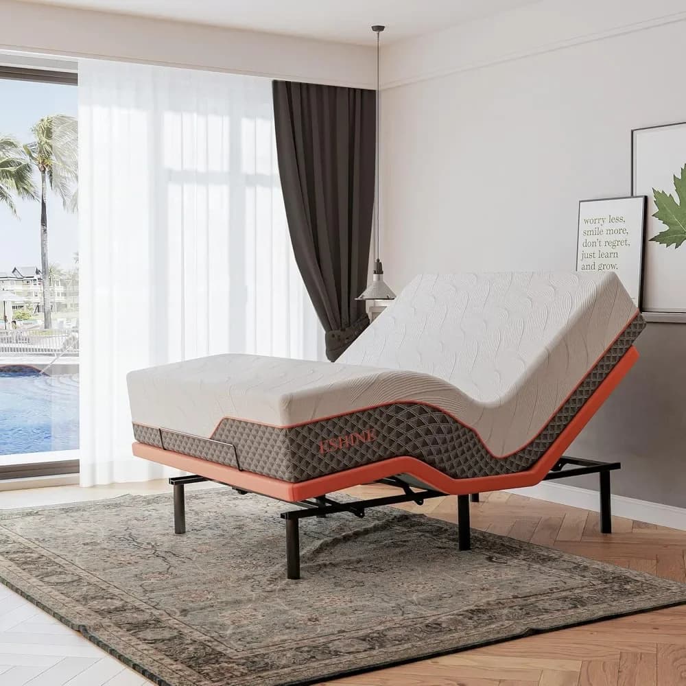 Cadre de lit réglable Queen - Matelas hybride en mousse à mémoire de forme de gel frais de luxe de 1