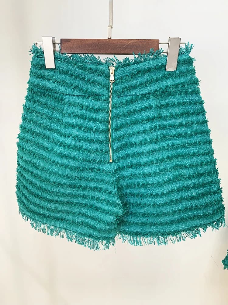 HIGH STREET Nouveauté 2026 FW Shorts en tweed à franges et pompons pour femme de créateur