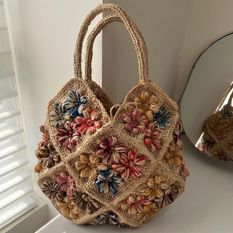 Sac de plage tissé de luxe haut de gamme pour femme, fait main au crochet, grande capacité, élégant 