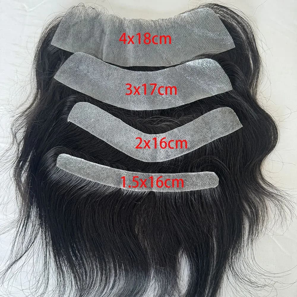 Prothèse capillaire pour hommes en PU à peau fine, système de remplacement capillaire frontal en V, 