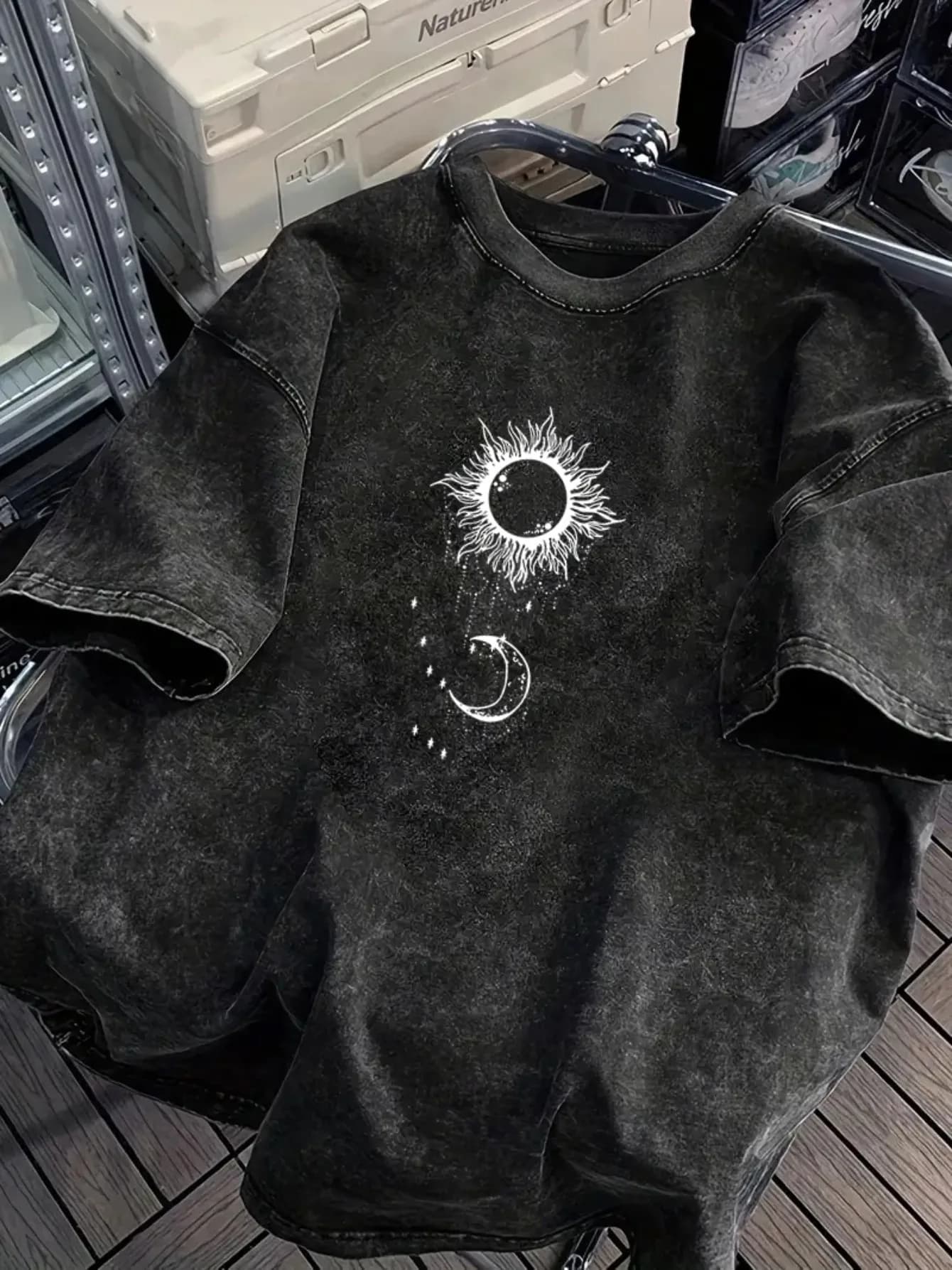 T-shirt d'été décontracté pour hommes, coupe ample, rétro, noir délavé, à manches courtes, motif imp