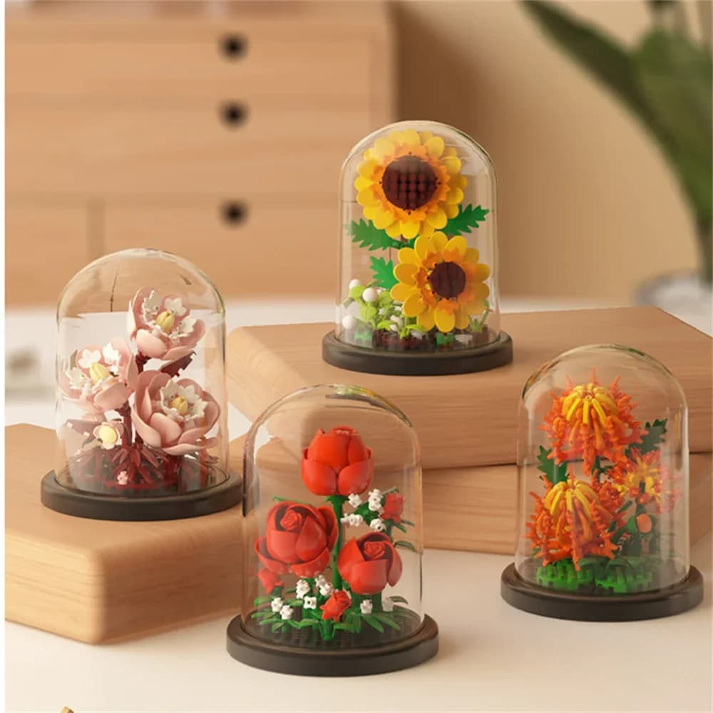 Bouquet de fleurs éternelles, bonsaï, plante en pot, Micro blocs de construction, modèle de décorati