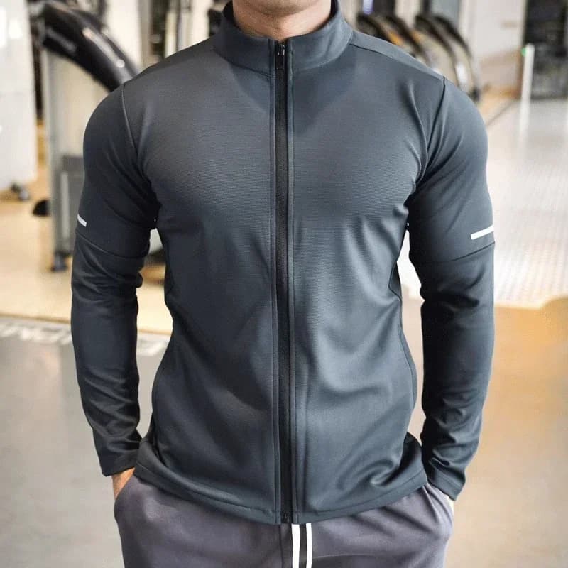 Sweat-shirt de sport à manches longues pour hommes, col montant, veste monochrome, jogging, entraîne