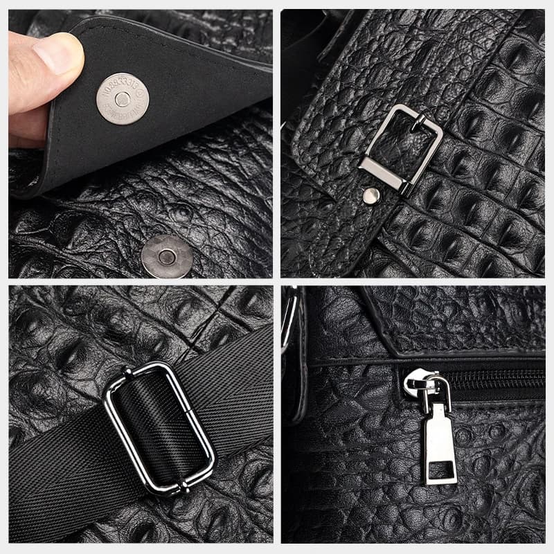 SCHLATUM-Sac à bandoulière en cuir véritable pour homme, motif crocodile, sac de poitrine Messenger,