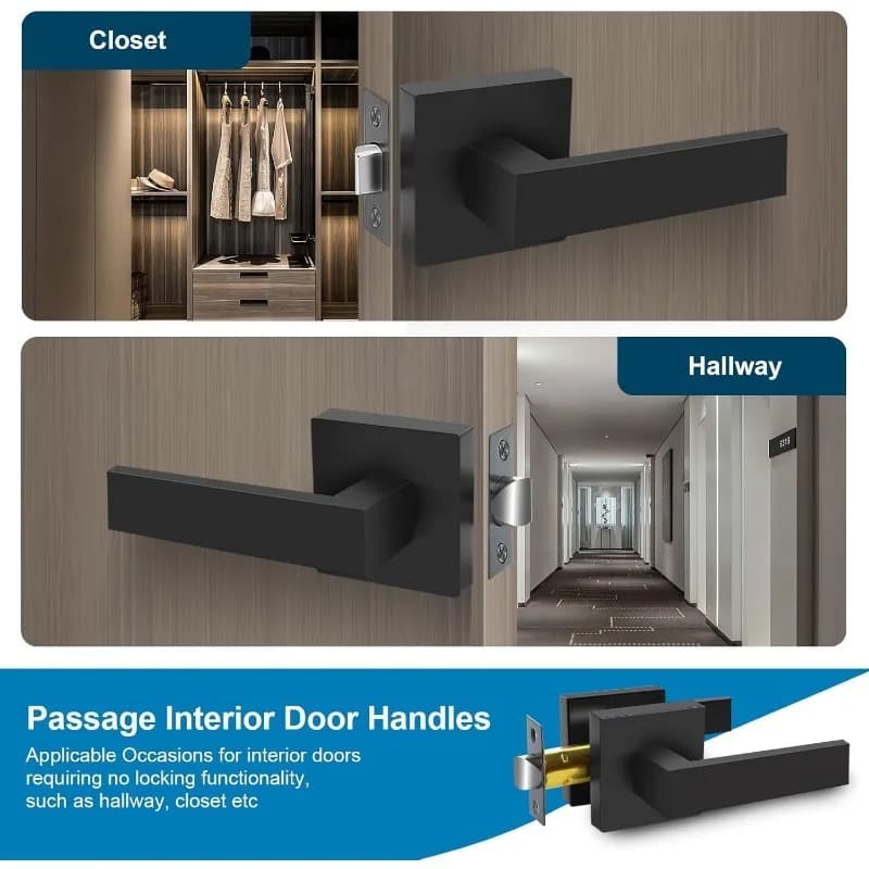 Paquet de 8 poignées de porte intérieures noires mates pour couloir et placard, porte intérieure car