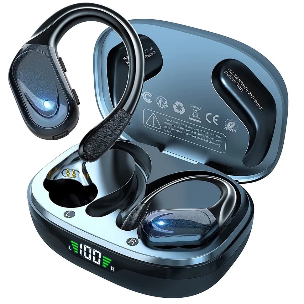 Écouteurs sans fil Bluetooth 5.3, avec bouton micro, contrôle du bruit, crochets d'oreille, casque é