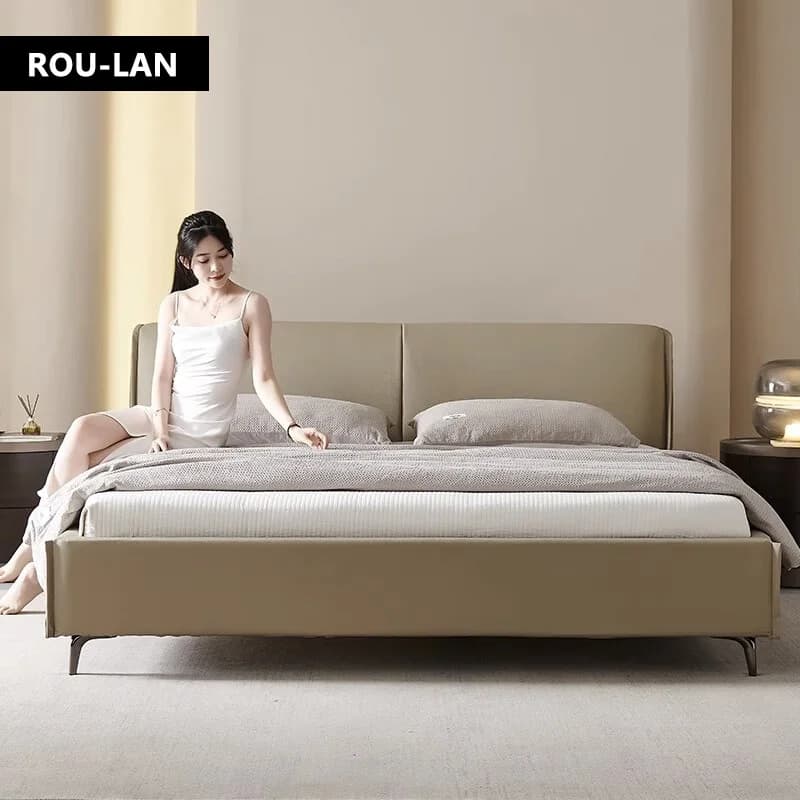 Lit en cuir souple minimaliste moderne, lit Queen, chambre principale, lit de mariage, lit double cr