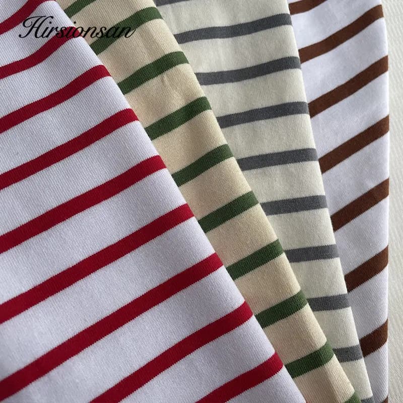 Hirsionsan – t-shirt rayé à manches longues pour femmes, 2023 coton, surdimensionné, décontracté, Ch