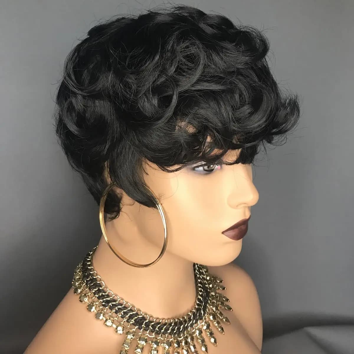 Perruques courtes de style pixie pour femmes noires, perruques courtes noires bouclées de style pixi
