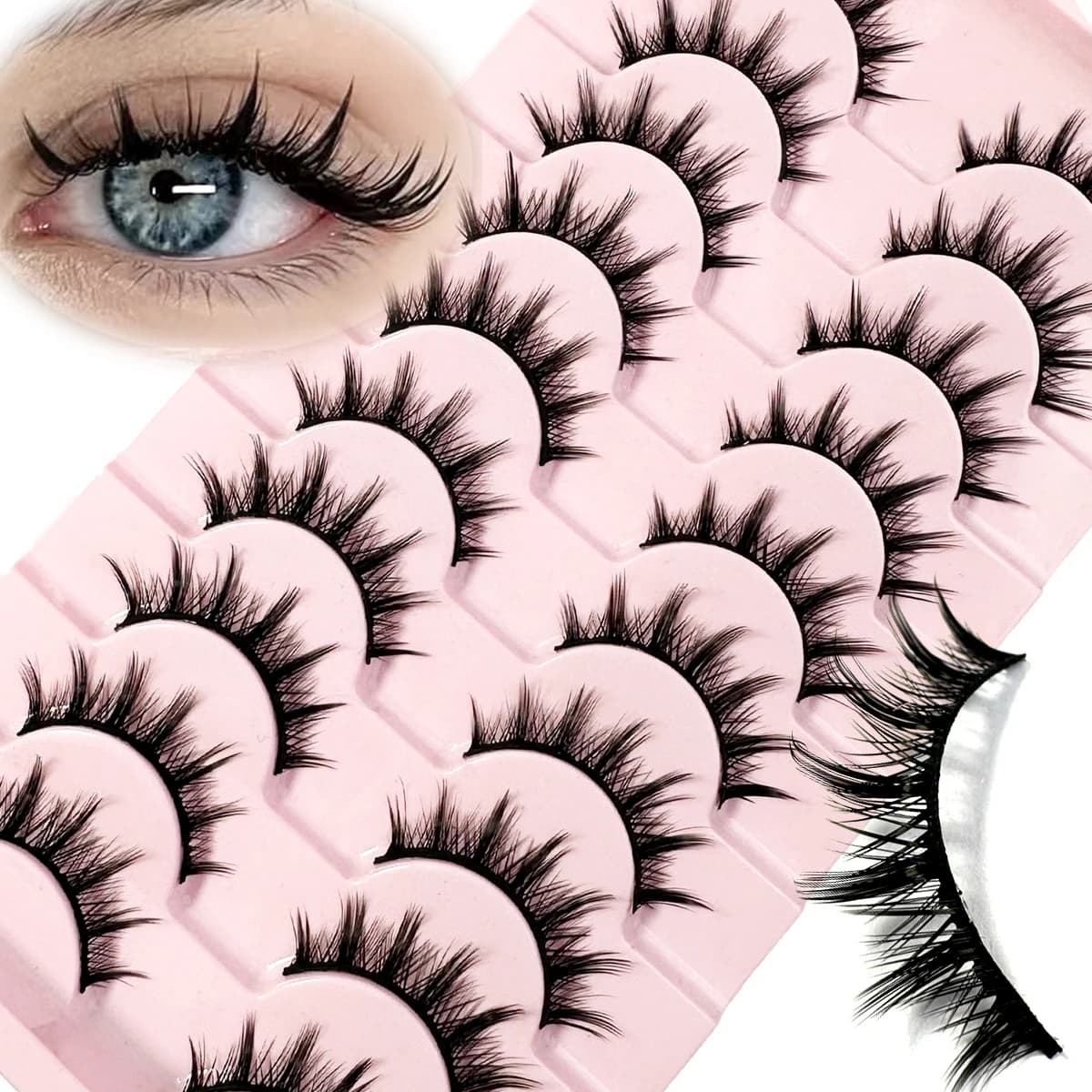 Cils 10 paires Mange cils 3D oeil de chat cils Faux vison cils naturel moelleux Faux cils vaporeux o