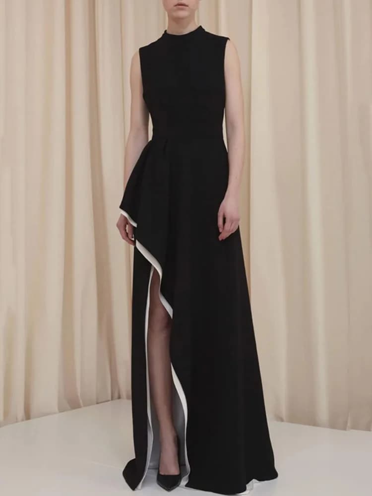 Freeacy – robe de soirée pour femmes, col rond, sans manches, taille haute, fendue sur le côté, long