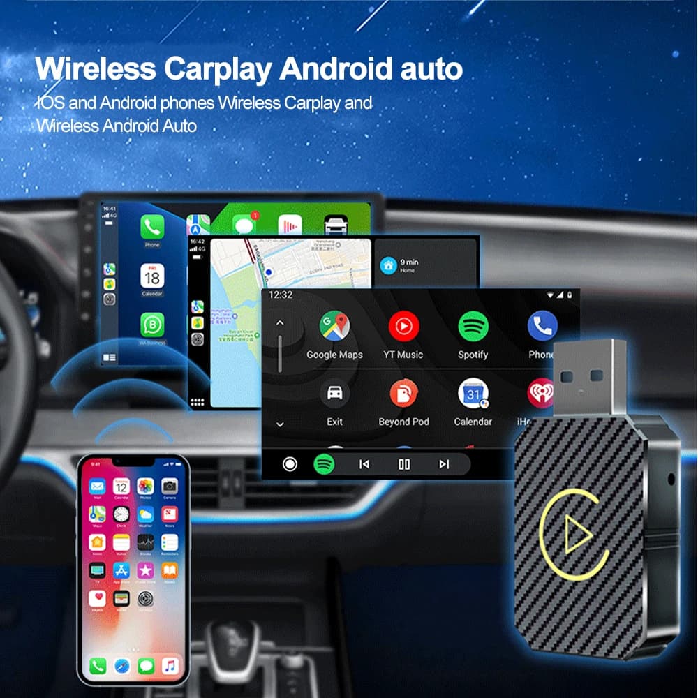 Adaptateur CarPlay sans fil et mini adaptateur automatique Android, WiFi 5 mesurz, Type-C, USB, Plug