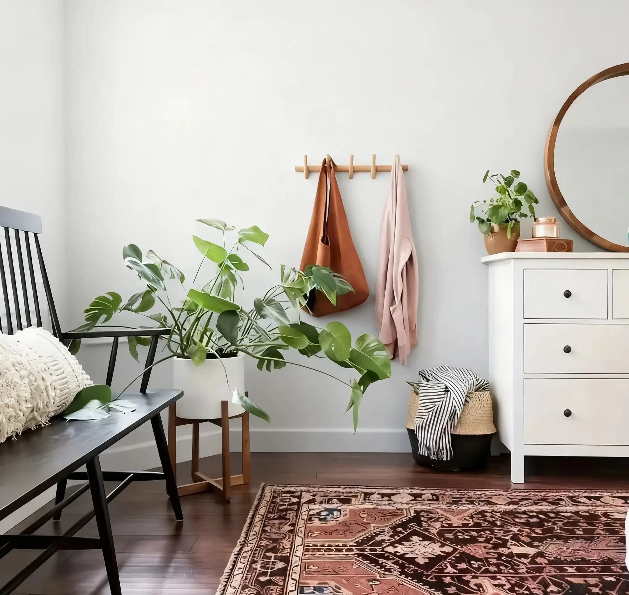 Porte-manteau nordique en bois massif avec 4/5 crochets, rangement mural suspendu pour vêtements, ch