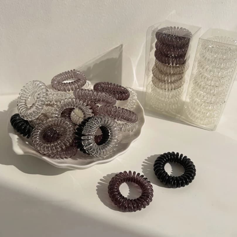 Bandes de cheveux élastiques en fil de téléphone, bandes de caoutchouc transparentes, attaches en sp