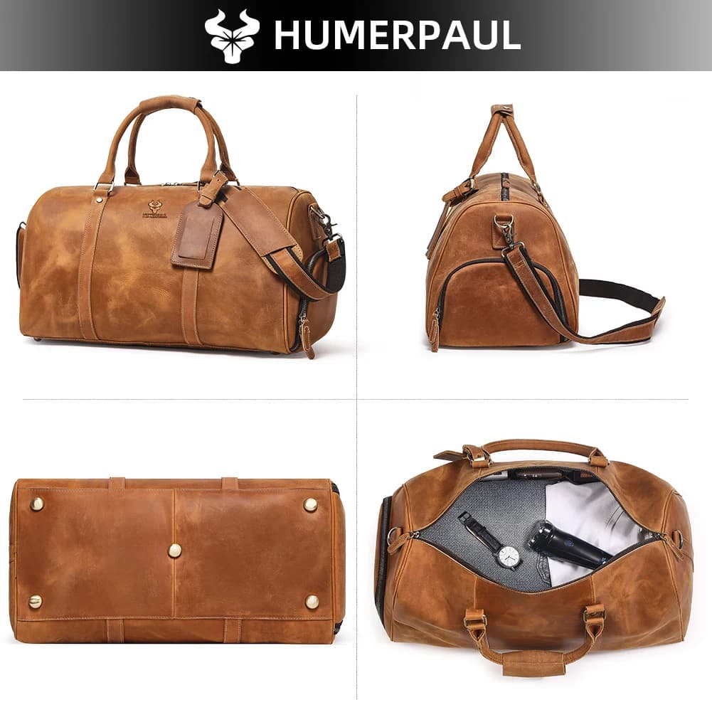 Sac de sport en cuir Crazy Horse pour hommes, sac de voyage de grande capacité pour ordinateur porta