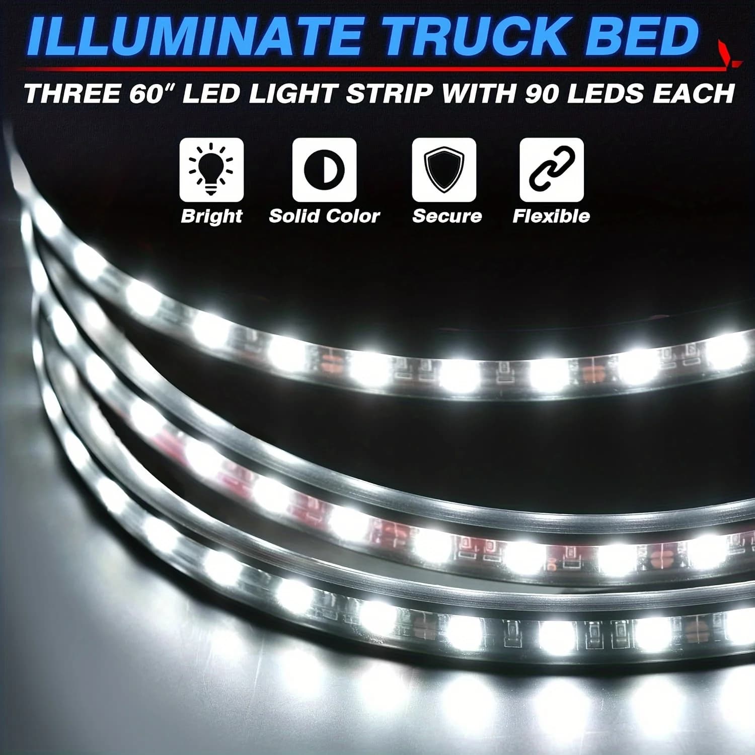 Bande lumineuse LED blanche 2 en 1 3 en 1, 150cm, avec interrupteur marche/arrêt, fusible à lame pou