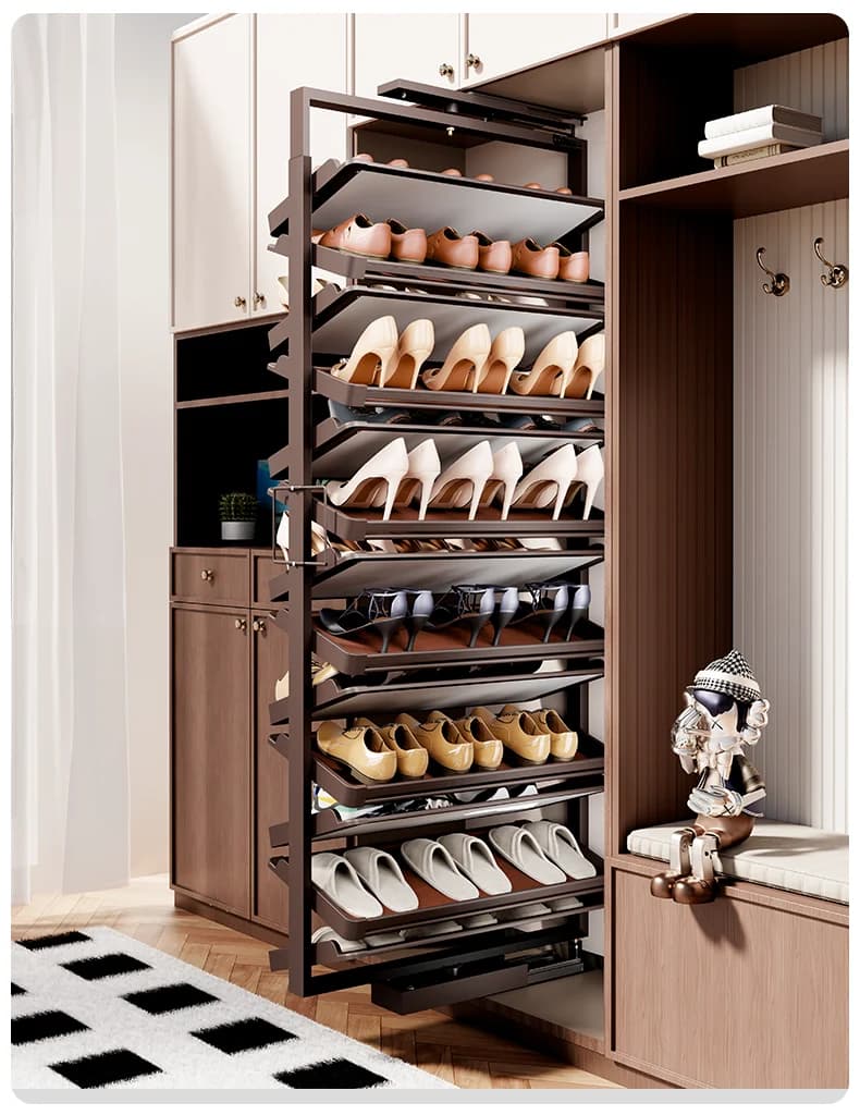 Armoire à chaussures réglable en hauteur intégrée, gain de place 360 °   Étagère à chaussures rotati