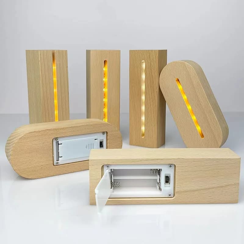 Présentoir de lumière Led à Base de bois de 5.9 pouces, alimenté par batterie AAA, pour lampe de nui