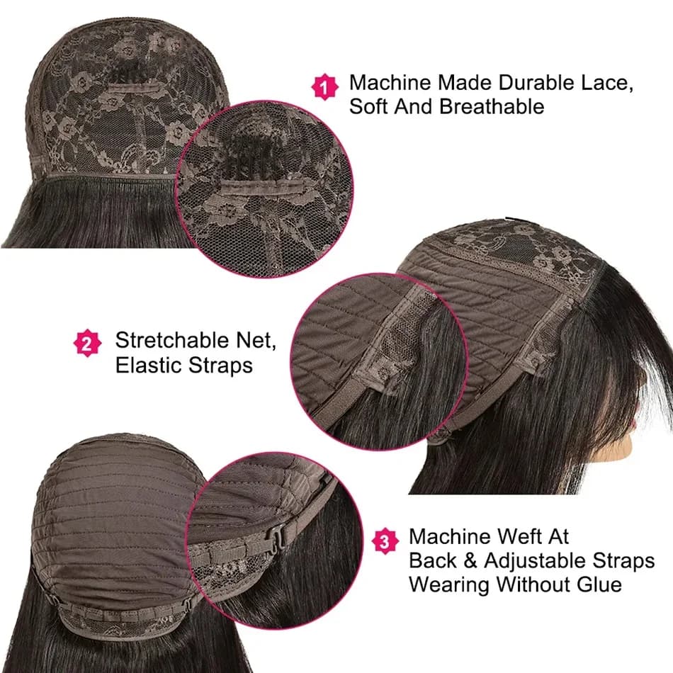 Perruque soyeuse cheveux humains pleine Machine faite droite 100% perruques de cheveux humains avec 